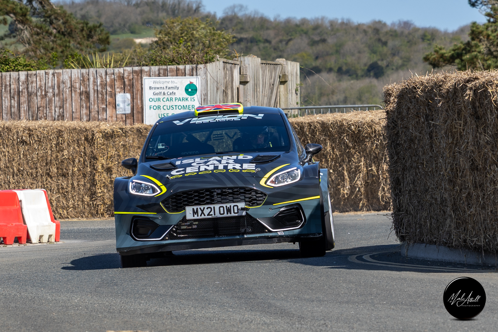Island Car Centre Ford Fiesta rally car launching off the line